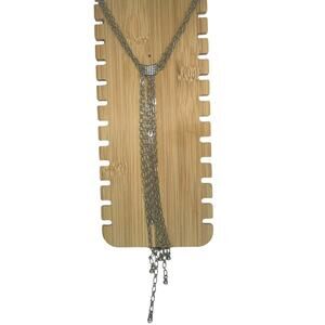 Vintage Silver Tone Chain Fringe Choker Necklace Crystal Elegant Statement VTG